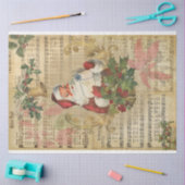 ヴィンテージサンタ音楽ポインセチアのクリスマスのデコページ 薄葉紙 (クラフト)