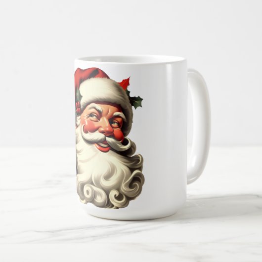 ヴィンテージサンタ顔クリスマスマグ – レトロサンタ コーヒーマグカップ (正面右)