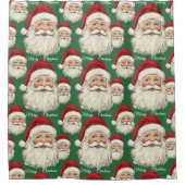 ヴィンテージサンタ顔グリーン シャワーカーテン (正面)