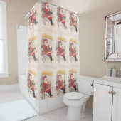 ヴィンテージサンタ飛行船ファンタジー シャワーカーテン (インサイチュ)