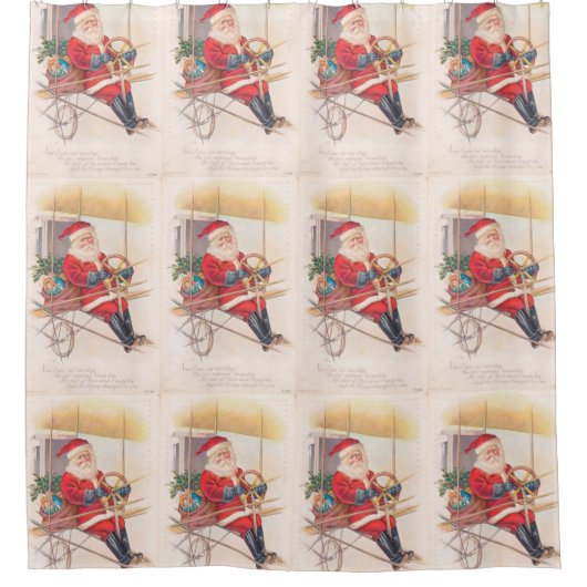 ヴィンテージサンタ飛行船ファンタジー シャワーカーテン (正面)
