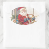 ヴィンテージサンタ飛行船ファンタジー 楕円形シール (バッグ)