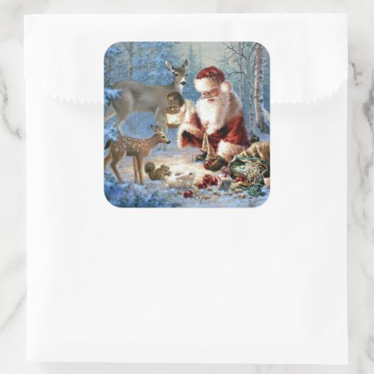 ヴィンテージサンタ食べ物を与えクロースの動物 スクエアシール (バッグ)