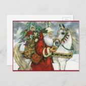 ヴィンテージサンタ食べ物を与えクロースの白馬 シーズンポストカード (正面/裏面)