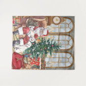 ヴィンテージサンタ　あたたかなクリスマス　動物　背景 タペストリー (正面(横))