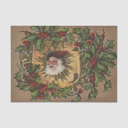 ヴィンテージサンタ アンティーク ホリー クリスマス 薄葉紙 (正面)