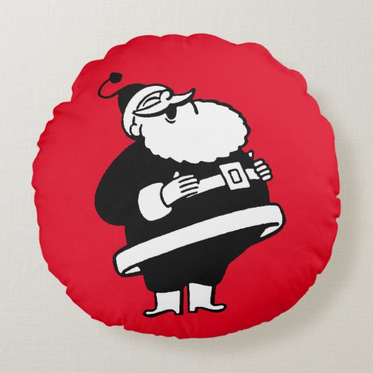 ヴィンテージサンタ・オン・クリスマスレッド ラウンドクッション (正面)