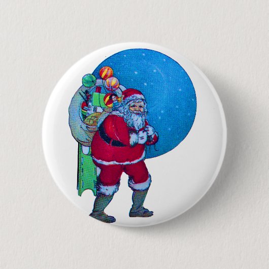 ヴィンテージサンタ，クリスマスサック，星空のおもちゃを 缶バッジ (正面)