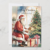 ヴィンテージサンタ&クリスマスツリーパーソナライズされた シーズンカード (正面)