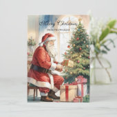 ヴィンテージサンタ&クリスマスツリーパーソナライズされた シーズンカード (スタンド正面)