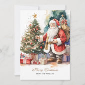 ヴィンテージサンタ&クリスマスツリーパーソナライズされた シーズンカード (正面)