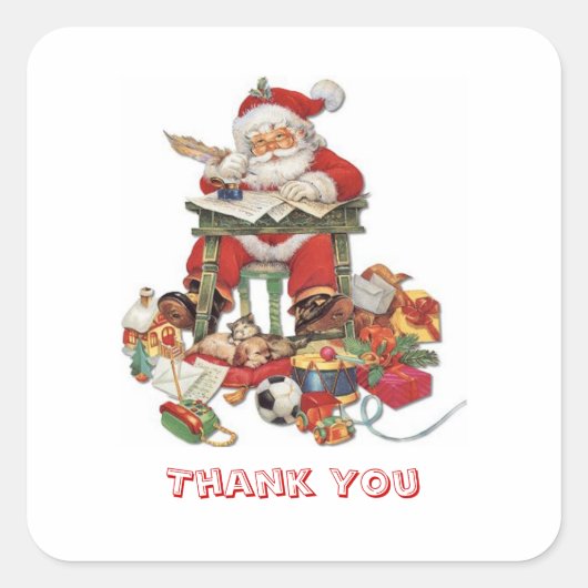 ヴィンテージサンタ・クリスマス・サンキュー・ステッカー スクエアシール (正面)