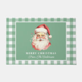 ヴィンテージサンタ・グリーン・ギンガパーソナライズされたム・クリスマス ドアマット (正面)