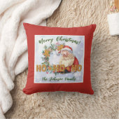 ヴィンテージサンタ&ジンジャーブレッドHo-Ho パーソナライズされた クッション (ブランケット)