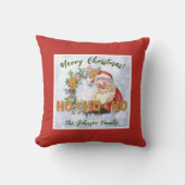 ヴィンテージサンタ&ジンジャーブレッドHo-Ho パーソナライズされた クッション (正面)