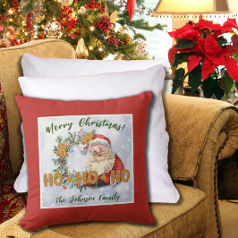 ヴィンテージサンタ&ジンジャーブレッドHo-Ho パーソナライズされた クッション
