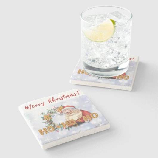 ヴィンテージサンタ&ジンジャーブレッドHo-Ho-Ho石コースター ストーンコースター (横)