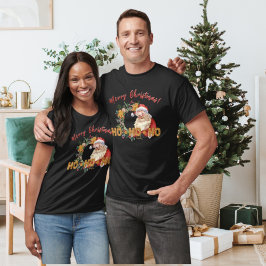 ヴィンテージサンタ&ジンジャーブレッドHo-Ho-Ho鮮やかプリント Tシャツ