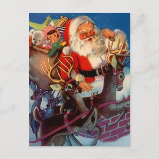 ヴィンテージサンタ&トナカイそり煙突 シーズンポストカード (正面)
