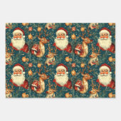 ヴィンテージサンタ＆トナカイのクリスマス ラッピングペーパーシート (正面3)