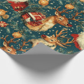 ヴィンテージサンタ&トナカイのクリスマス ラッピングペーパー (角)