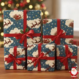 ヴィンテージサンタ&トナカイクラシックア1940s ラッピングペーパー