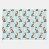 ヴィンテージサンタ&トナカイターコイズストライプ ラッピングペーパーシート (正面3)