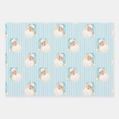 ヴィンテージサンタ&トナカイターコイズストライプ ラッピングペーパーシート (正面)