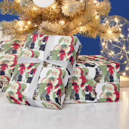 ヴィンテージサンタ&バニー・ラビットクリスマスプレゼント ラッピングペーパー