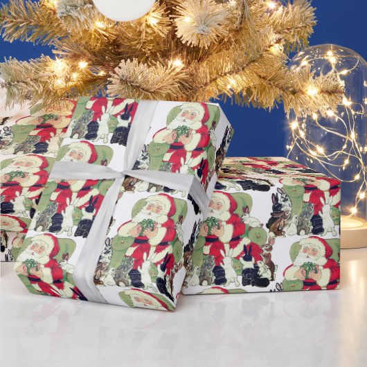 ヴィンテージサンタ&バニー・ラビットクリスマスプレゼント ラッピングペーパー (クリスマス)