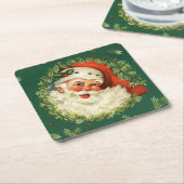 ヴィンテージサンタ&パインリース スクエアペーパーコースター (アングル)