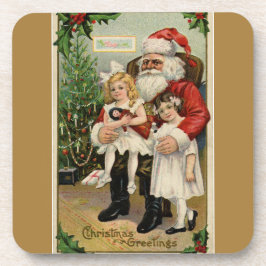 ヴィンテージサンタ・ビジットと二人の甘い女の子タン コースター