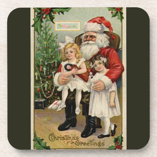 ヴィンテージサンタ・ビジットと二人の甘い娘 コースター (正面)