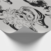 ヴィンテージサンタ ブラック＆グレイ クリスマス ラッピングペーパー (角)