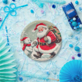 ヴィンテージサンタ&ベアークリスマス紙プレート ペーパープレート (パーティー)