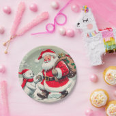 ヴィンテージサンタ&ベアークリスマス紙プレート ペーパープレート (パーティー)