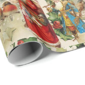 ヴィンテージサンタ、ホリーベリー、バードコラージュ ラッピングペーパー (ロールコーナー)