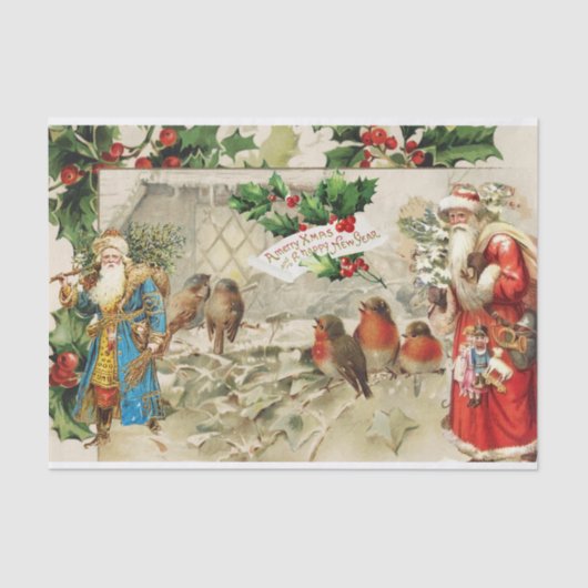 ヴィンテージサンタ、ホリーベリー、バードコラージュ 薄葉紙 (正面)