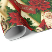 ヴィンテージサンタ&ポインセティアスコラージュ ラッピングペーパー (ロールコーナー)