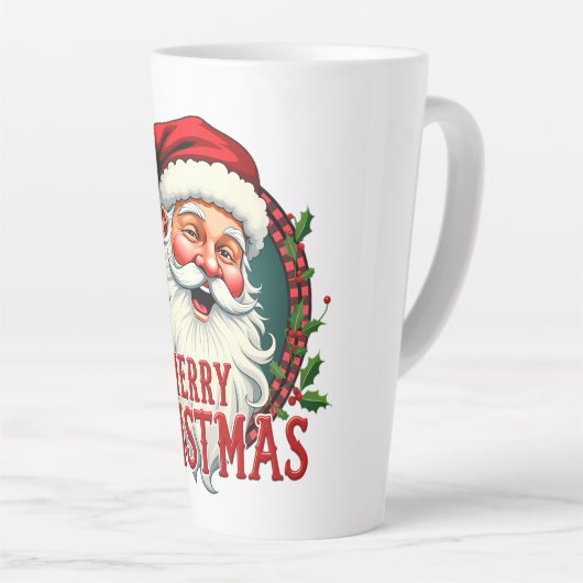 ヴィンテージサンタ メリークリスマス イラストパターン カフェラテマグ (右アングル)