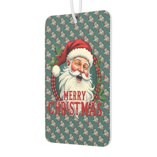 ヴィンテージサンタ メリークリスマス イラストパターン カーエアーフレッシュナー (左)