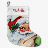 ヴィンテージサンタ（名前付き） スモールクリスマスストッキング (正面)