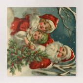 ヴィンテージサンタ、子どもたち、クリスマスツリー ジグソーパズル (横)