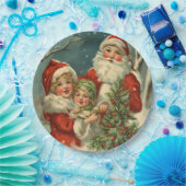 ヴィンテージサンタ、子どもたち、クリスマスツリー ペーパープレート (パーティー)