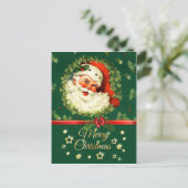 ヴィンテージサンタ、松のリース、ホリークリスマス シーズンポストカード (スタンド正面)