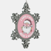 ヴィンテージサンタIはヒゲのピンクのクリスマスを持つ男性が大好き スノーフレークピューターオーナメント (左)