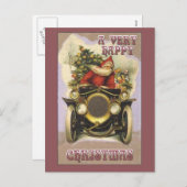 ヴィンテージサンタinヴィンテージカーのクリスマスカード シーズンポストカード (正面/裏面)