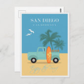 ヴィンテージサンディエゴカリフォルニアサーフビーチ ポストカード (正面/裏面)