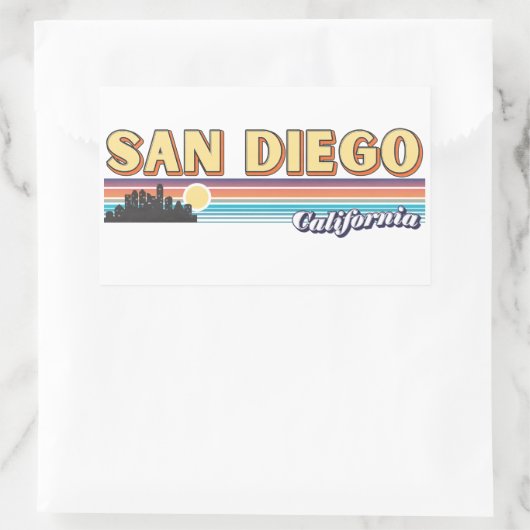 ヴィンテージサンディエゴカリフォルニアレトロサンセットストライプズ 長方形シール (バッグ)