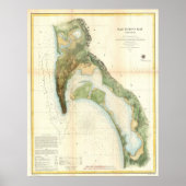 ヴィンテージサンディエゴ湾の地図(1857) ポスター (正面)